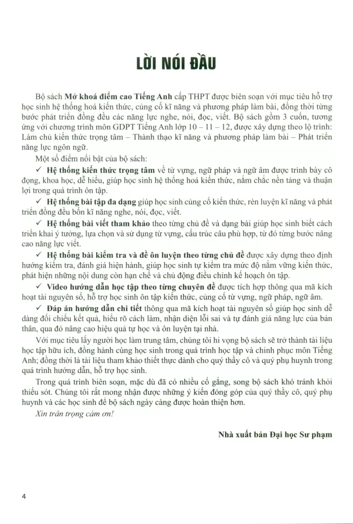 MỞ KHÓA ĐIỂM CAO TIẾNG ANH LỚP 12